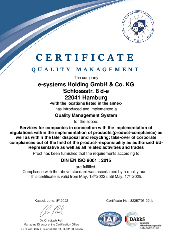 take-e-way Certificate Quality Management according DIN EN ISO 9001:2015